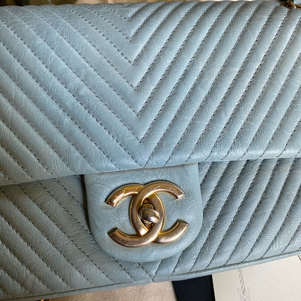 Chanel Chevron Flap Bag Light Blue - Picture 10 of 11